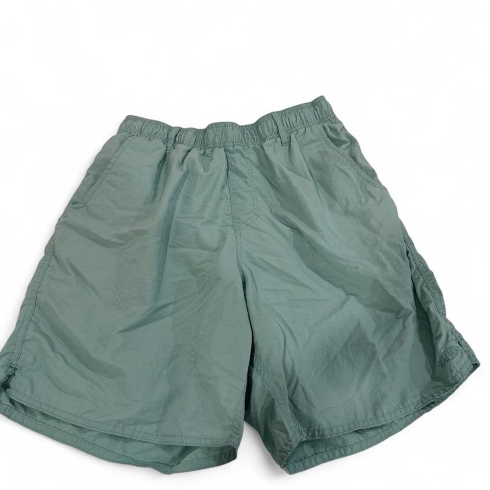Aftco Mens Fishing Shorts Teal Blue Green Nylon Mesh Lined Elastic Waist Medium